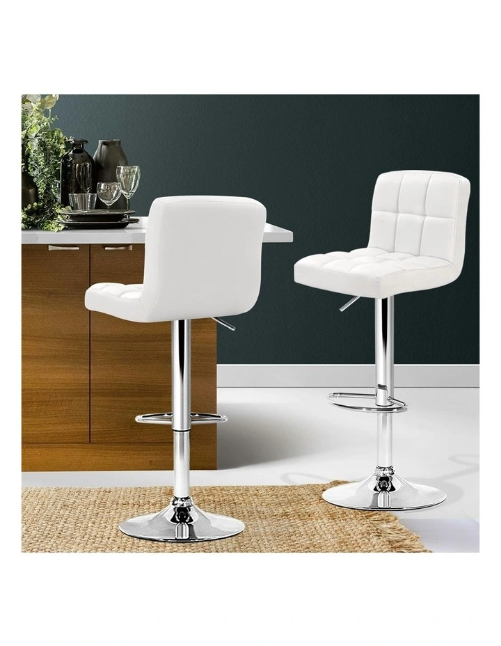 Leather Gas Lift Bar Stools in White image 3