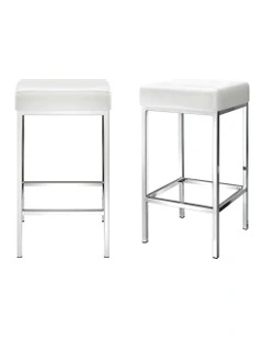 Leather Padded Metal Bar Stools in White