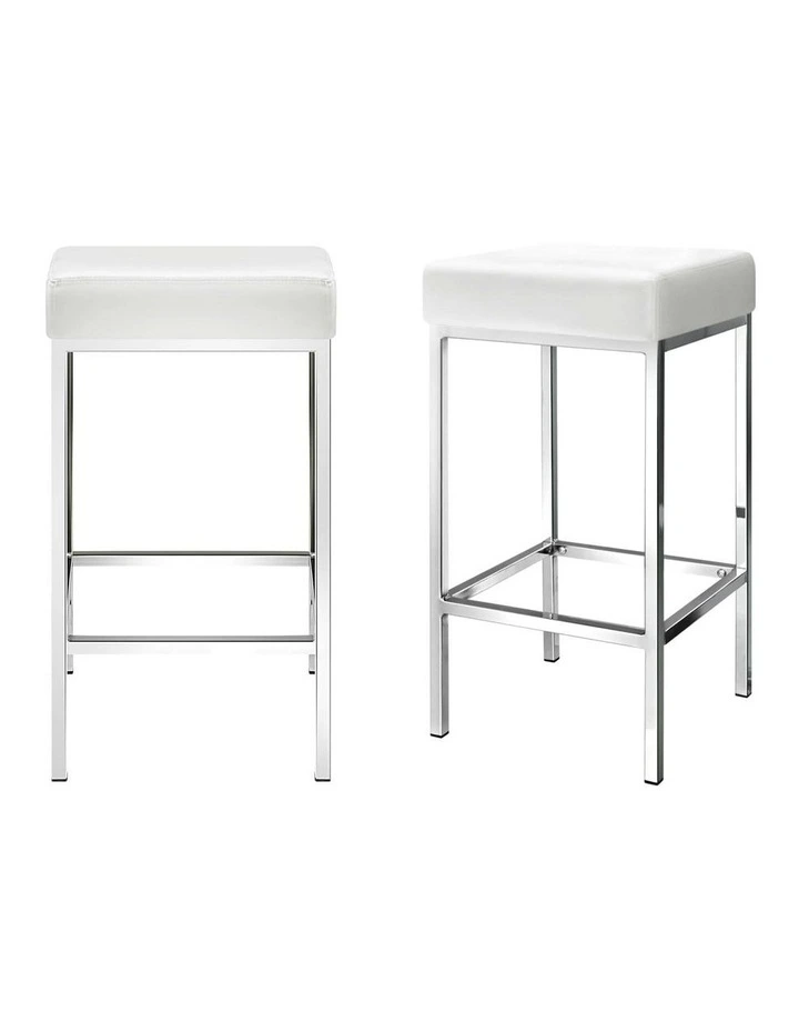 Leather Padded Metal Bar Stools in White image 1