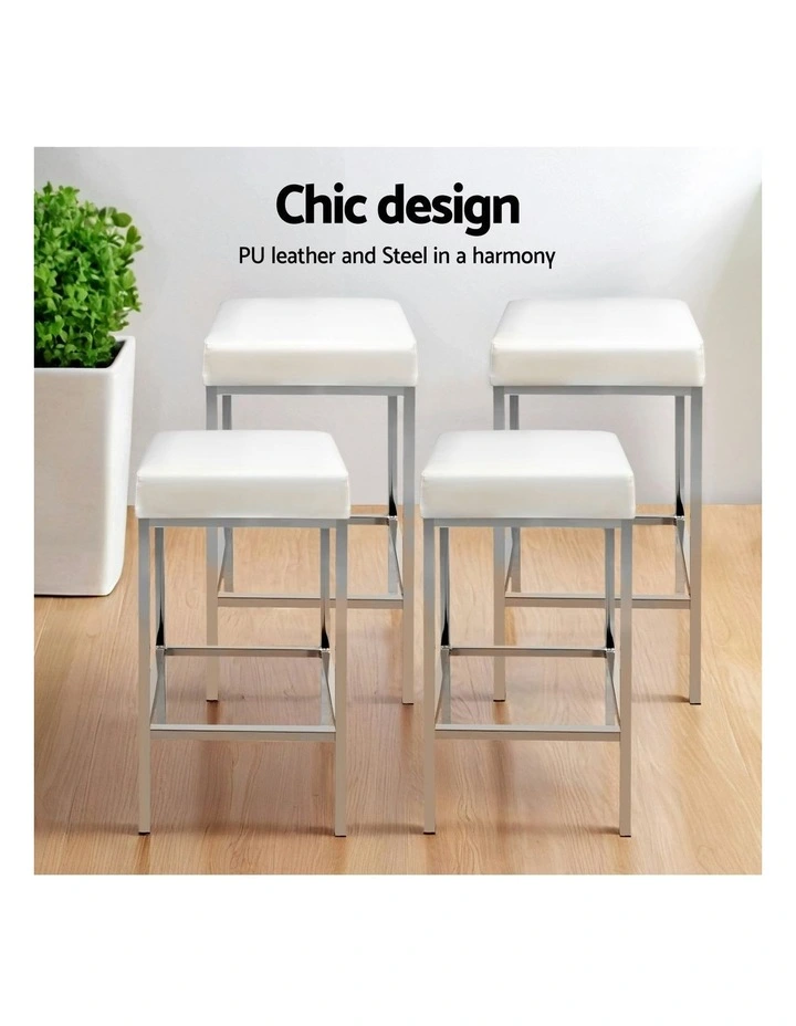 Leather Padded Metal Bar Stools in White image 5