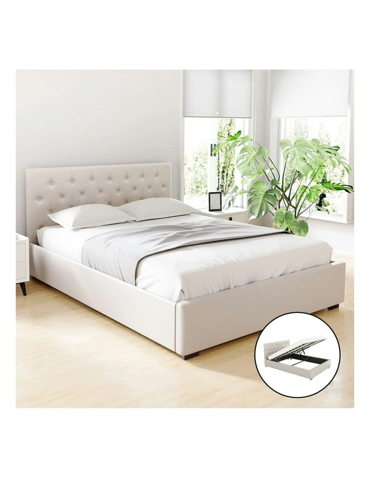 Gas Lift Queen Size Bed Frame in Beige image 3
