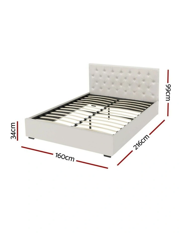 Gas Lift Queen Size Bed Frame in Beige image 4