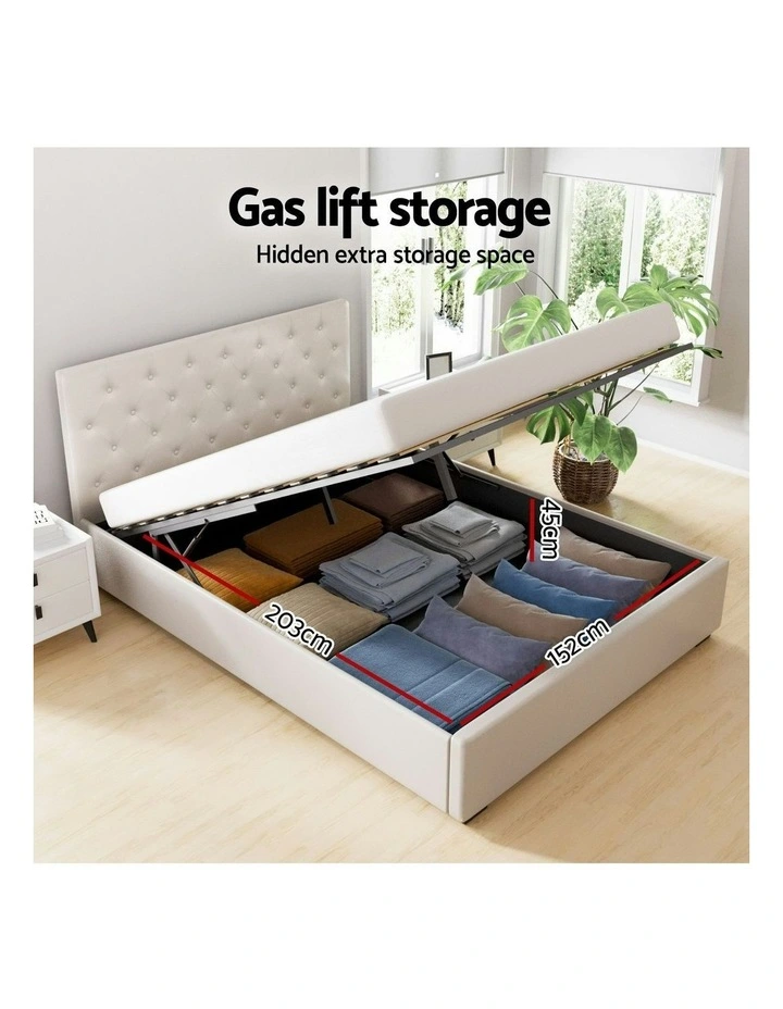 Gas Lift Queen Size Bed Frame in Beige image 5