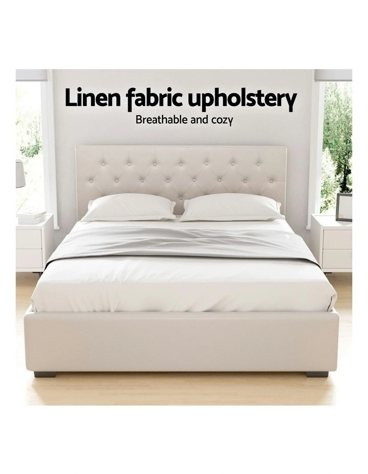 Gas Lift Queen Size Bed Frame in Beige image 6