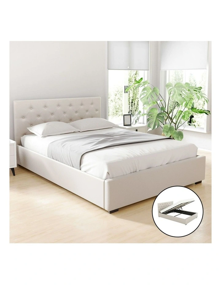 Gas Lift Double Size Bed Frame in Beige image 3