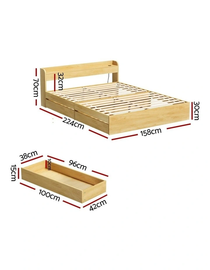 Queen Size with Charging Ports and 2 Drawers Bed Frame in Beige image 4