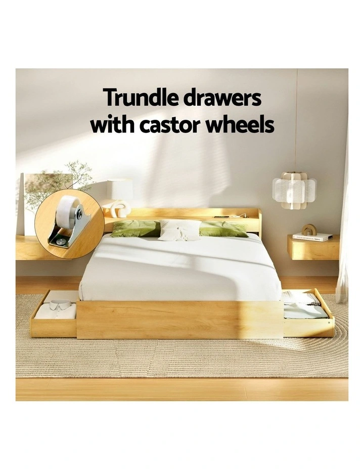 Queen Size with Charging Ports and 2 Drawers Bed Frame in Beige image 6