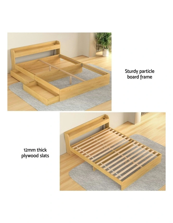 Queen Size with Charging Ports and 2 Drawers Bed Frame in Beige image 7