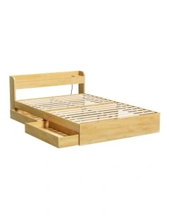 Aura Double Size with Charging Ports and 2 Drawers Bed Frame in Wood