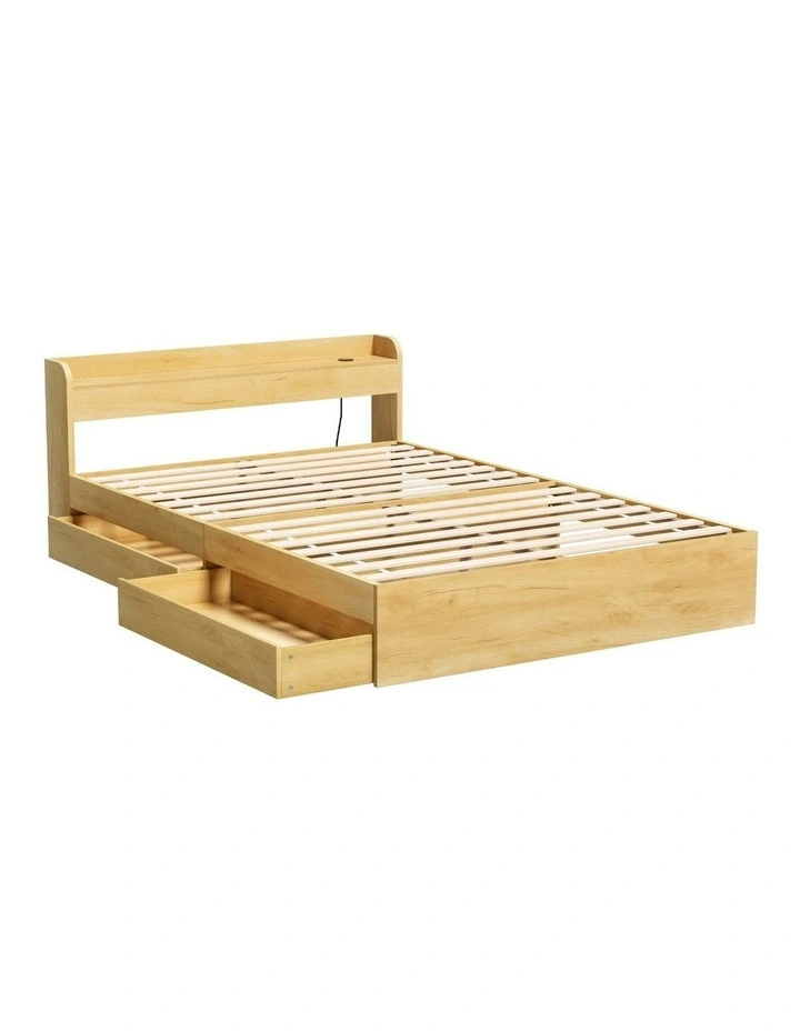 Aura Double Size with Charging Ports and 2 Drawers Bed Frame in Wood image 1
