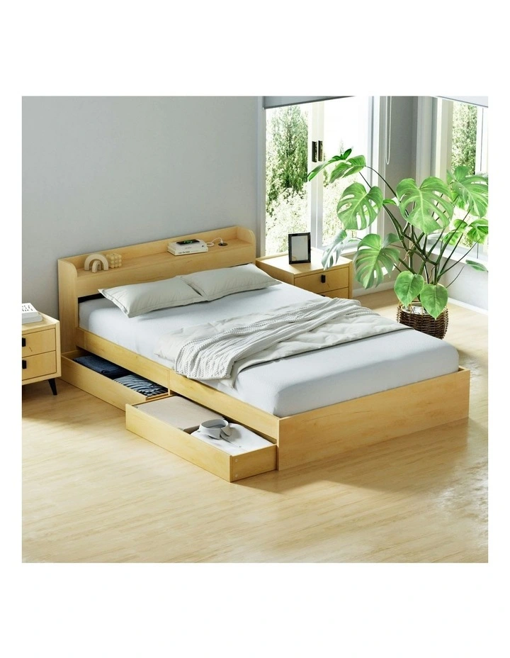 Aura Double Size with Charging Ports and 2 Drawers Bed Frame in Wood image 3