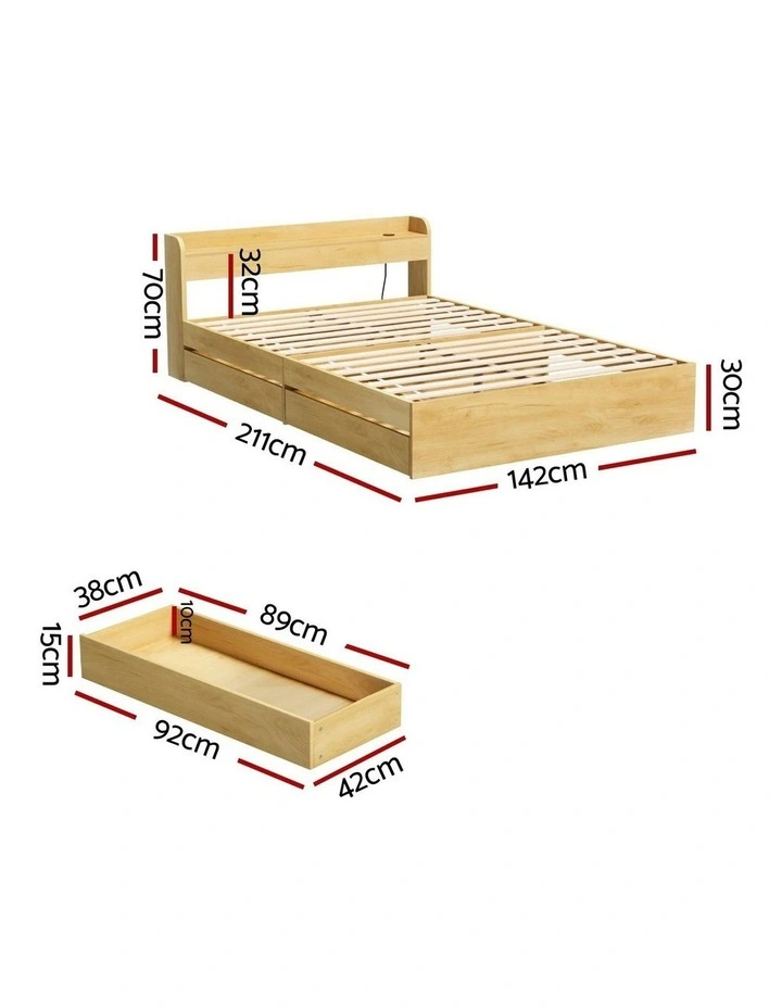 Aura Double Size with Charging Ports and 2 Drawers Bed Frame in Wood image 4