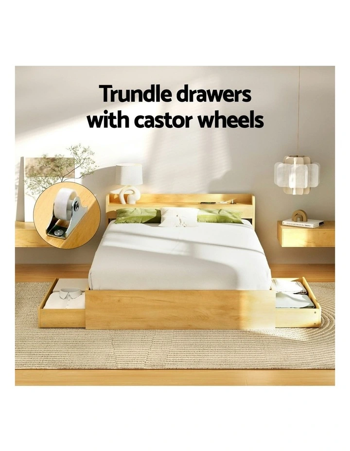 Aura Double Size with Charging Ports and 2 Drawers Bed Frame in Wood image 6