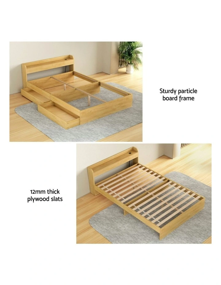 Aura Double Size with Charging Ports and 2 Drawers Bed Frame in Wood image 7