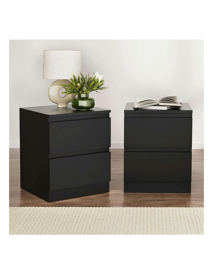2x Pepe Bedside Table With 2 Drawers in Black image 3