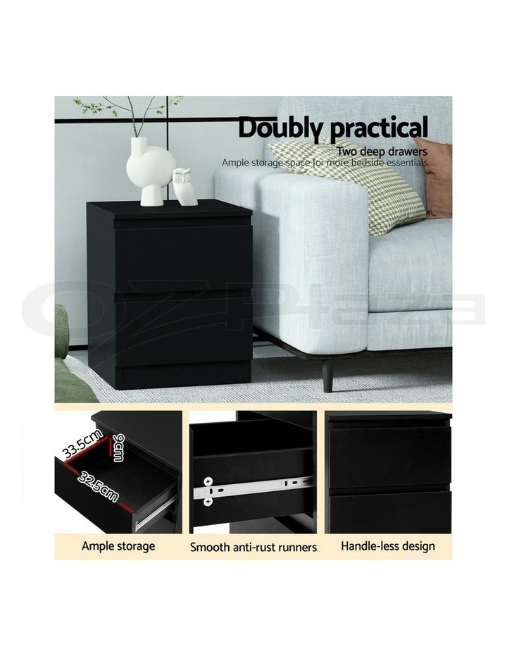 2x Pepe Bedside Table With 2 Drawers in Black image 7