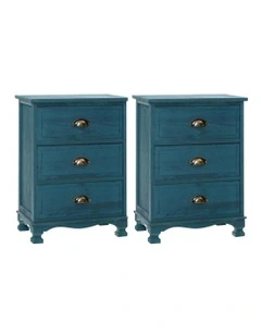Bedside Table 3 Drawers Vintage in Thyme Blue