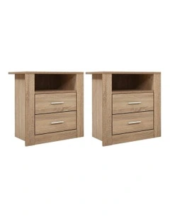 Bedside Table With 2 Drawers Shelf in Oak
