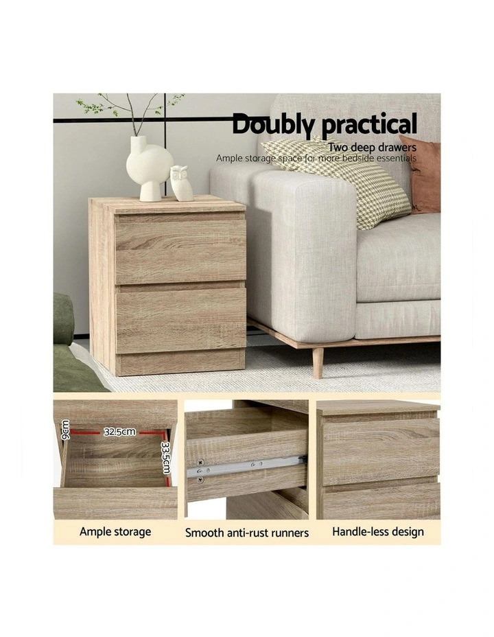 2x Pepe Bedside Table With 2 Drawers in Oak image 7