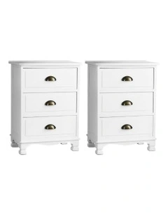 Bedside Table With 3 Drawers in White