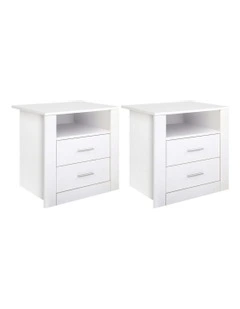 Bedside Table With 2 Drawers With Shelf in White