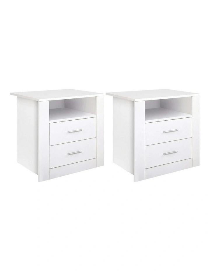 Bedside Table With 2 Drawers With Shelf in White image 1