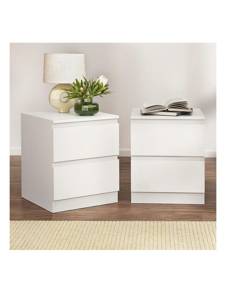 2x Pepe Bedside Table With 2 Drawers in White image 3