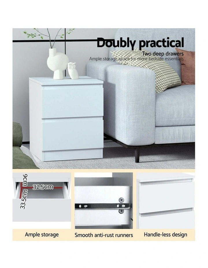 2x Pepe Bedside Table With 2 Drawers in White image 7