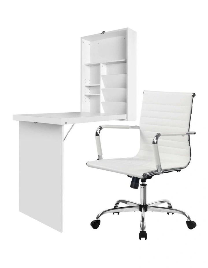 Computer Desk Office Chair Set in White image 1