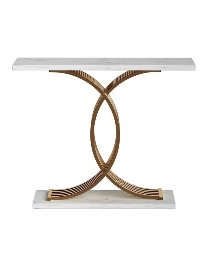 Marble Effect Console Table in White/Gold image 1