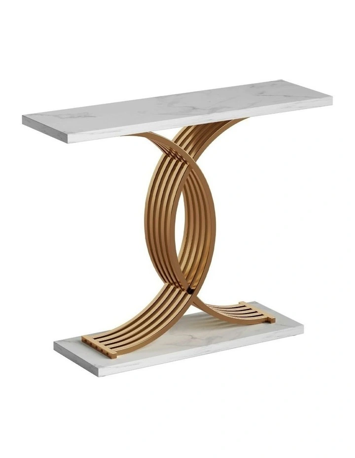 Marble Effect Console Table in White/Gold image 2