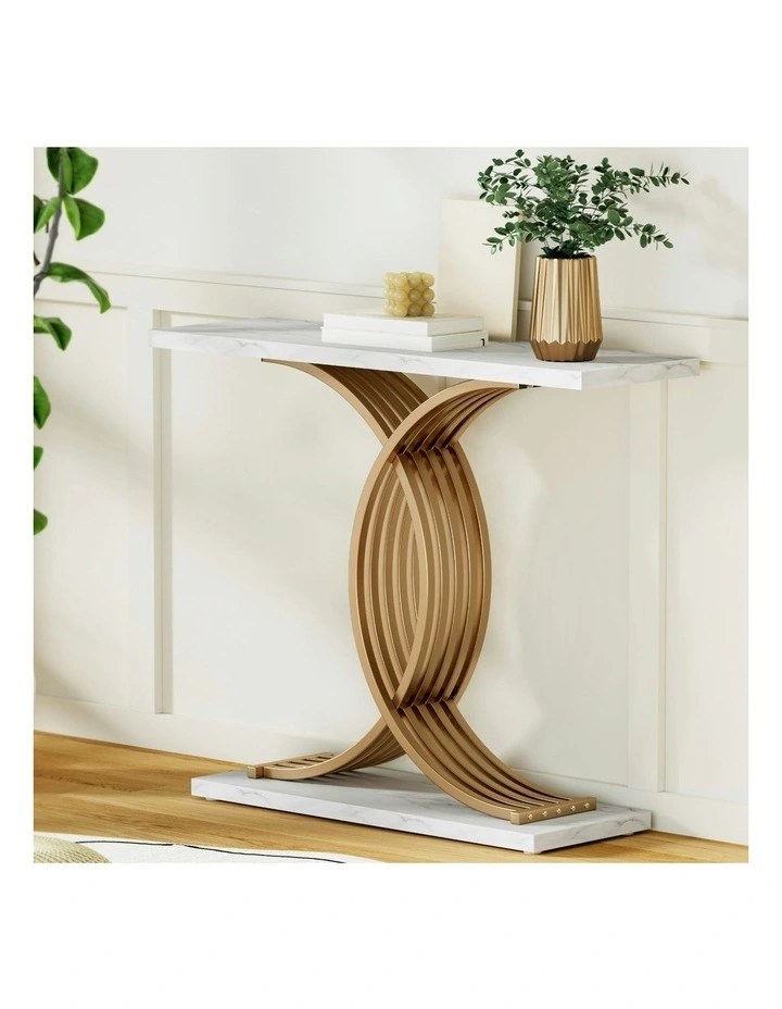 Marble Effect Console Table in White/Gold image 3