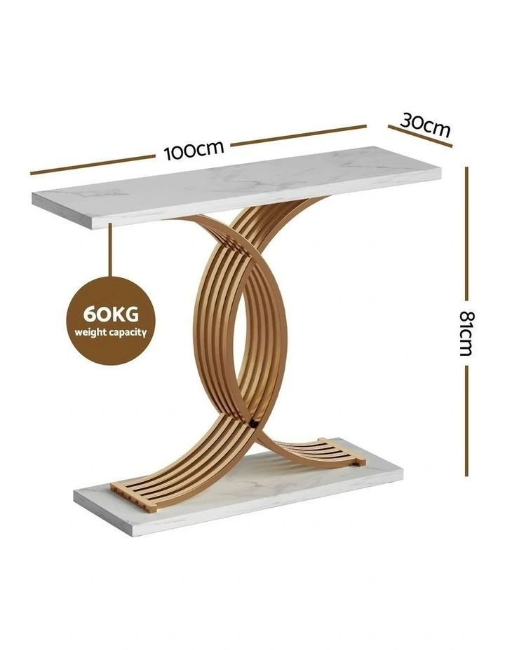Marble Effect Console Table in White/Gold image 4