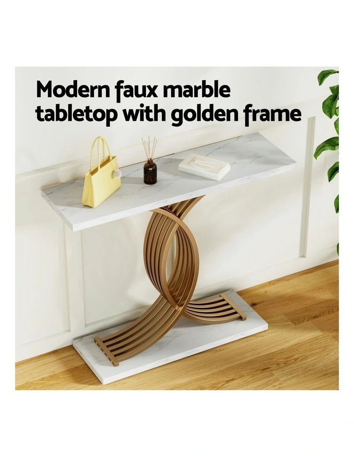 Marble Effect Console Table in White/Gold image 5