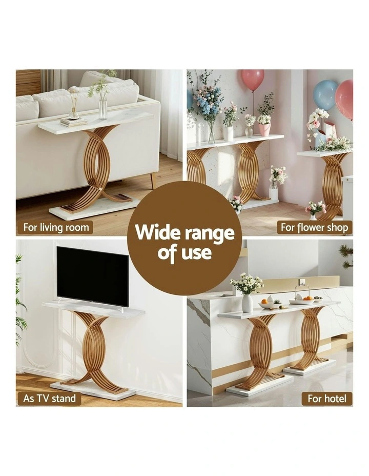 Marble Effect Console Table in White/Gold image 6