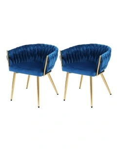 1 Set of 2 Velvet Dining Chairs in Blue