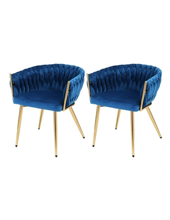 1 Set of 2 Velvet Dining Chairs in Blue image 1