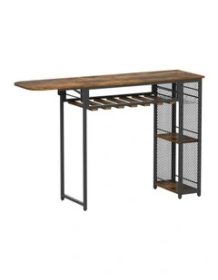 Industrial Bar Table With Rack Built-in Cup Holder Extendable 140cm in Brown