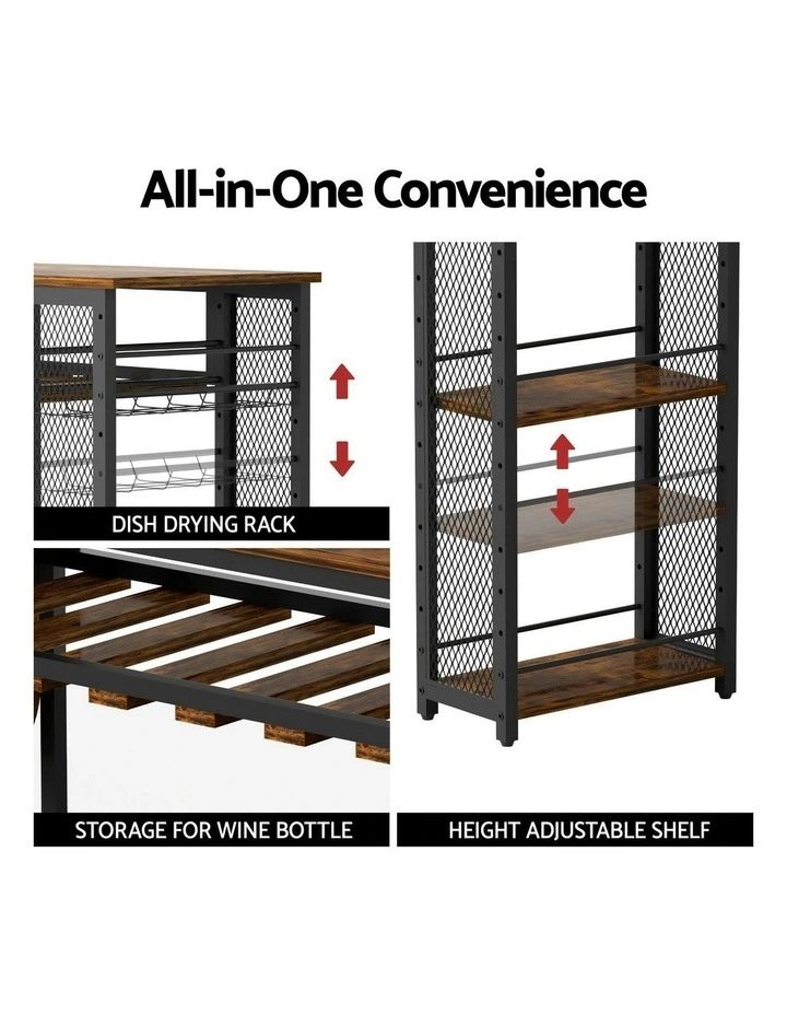 Industrial Bar Table With Rack Built-in Cup Holder Extendable 140cm in Brown image 7