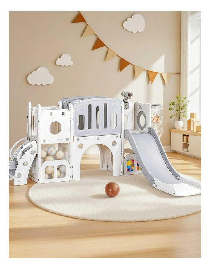 Kids Slide Swing Set Ball Hoop Rings Football Outdoor Toys image 3