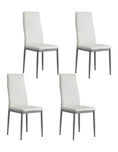 Leather Channel Tufted Dining Chairs Set of 4 in White