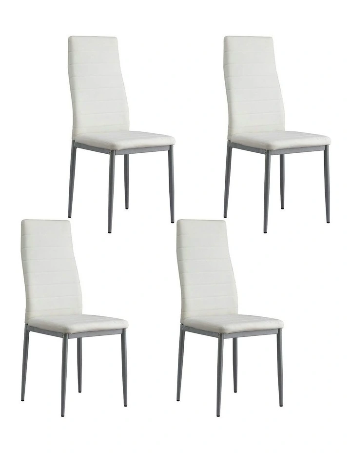 Leather Channel Tufted Dining Chairs Set of 4 in White image 1
