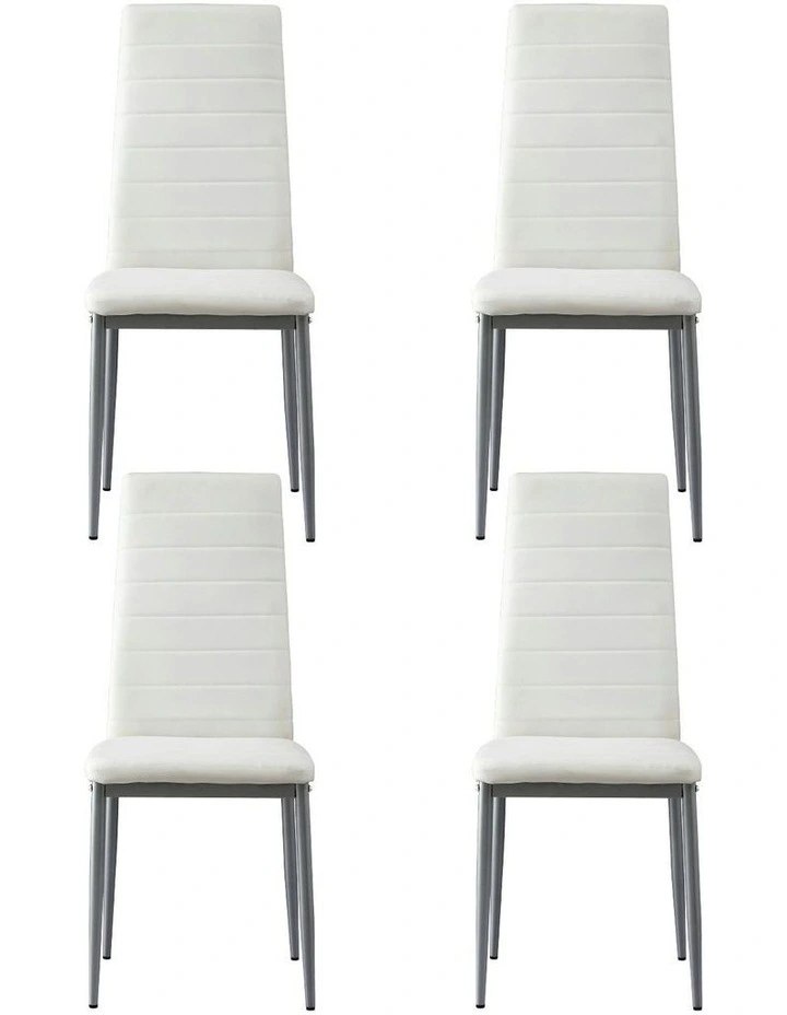 Leather Channel Tufted Dining Chairs Set of 4 in White image 2