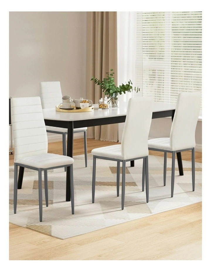 Leather Channel Tufted Dining Chairs Set of 4 in White image 3
