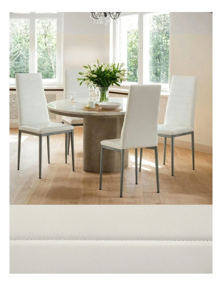Leather Channel Tufted Dining Chairs Set of 4 in White image 5