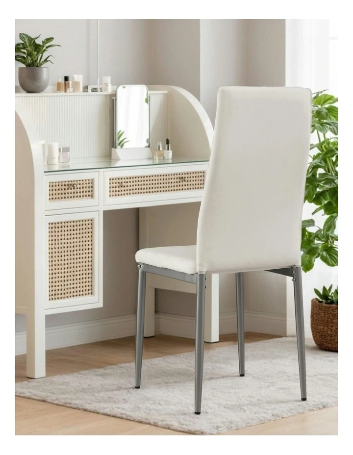 Leather Channel Tufted Dining Chairs Set of 4 in White image 6