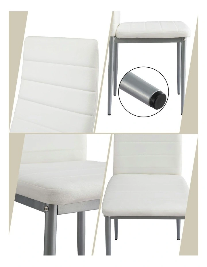 Leather Channel Tufted Dining Chairs Set of 4 in White image 7