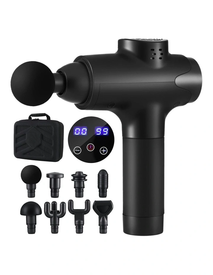 Massage Gun 30 Speed 8 Heads Vibration Muscle Massager in Black image 1