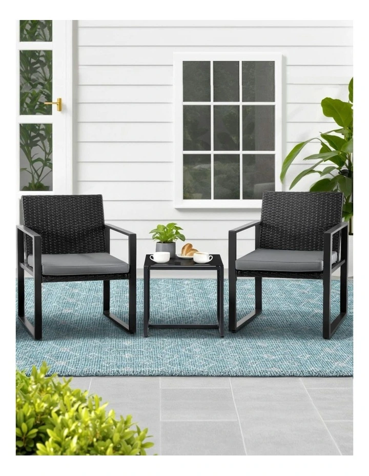 Outdoor Bistro Set 3 Piece in Black image 3