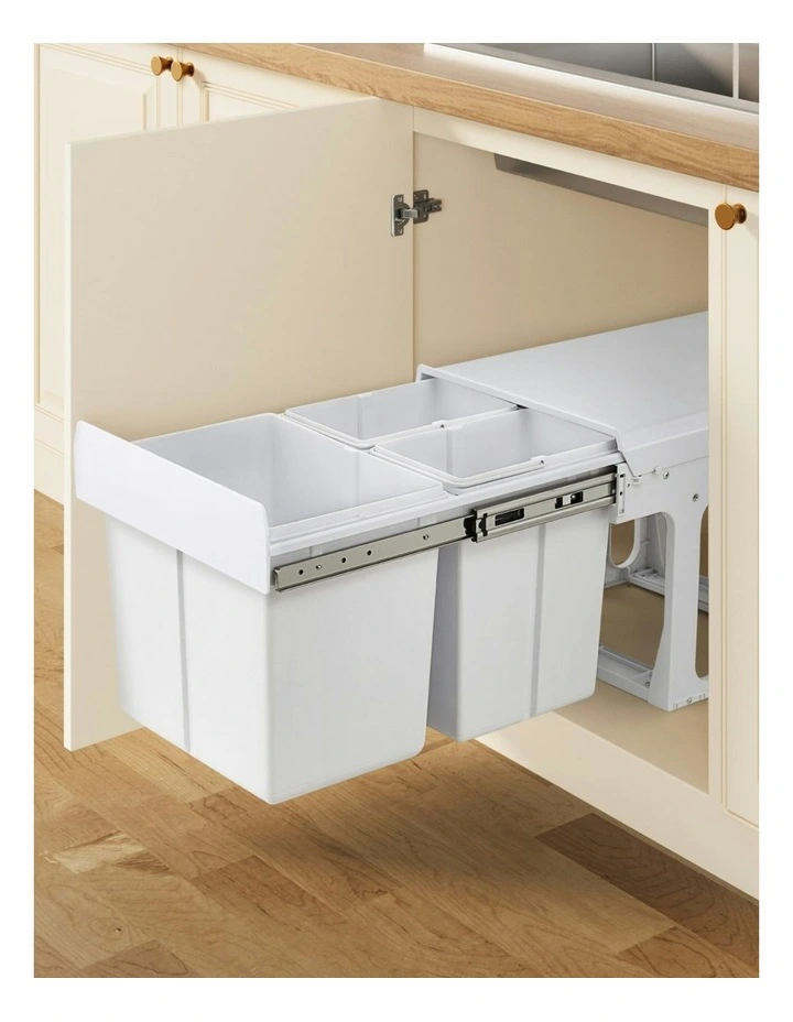 Cefito Pull Out Bin Kitchen Triple Slide Garbage Rubbish Bins Basket White 31L image 3